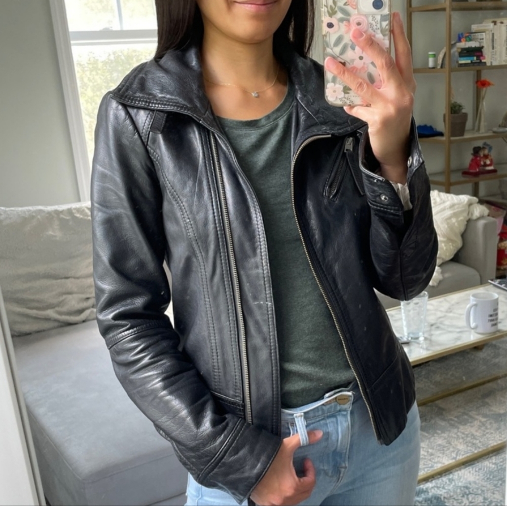 AllSaints Belvedere Biker Leather Jacket Size US 4 NWT Black - Picture 7 of 12